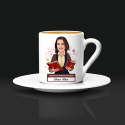  - Kadın Türk Dili Edebiyatı Öğretmeni Karikatürlü Kahve Fincanı