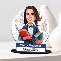  - Kadın Türkçe Öğretmeni Karikatürlü Biblo
