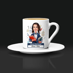  - Kadın Türkçe Öğretmeni Karikatürlü Kahve Fincanı
