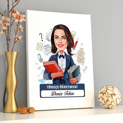  - Kadın Türkçe Öğretmeni Karikatürlü Tablo