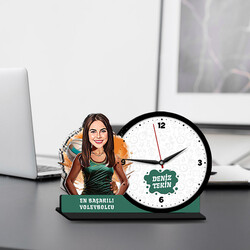 - Kadın Voleybolcu Karikatürlü MDF Masa Saati