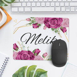 Kadına Hediye Gül Desenli İsimli Mousepad - Thumbnail