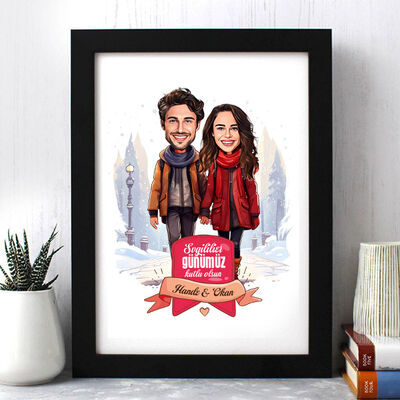  - Karda Yürüyüş ve Aşkımız Karikatürlü Çerçeve