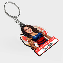  - Karikatürlü - Bayan Vücut Geliştirici İsimli Anahtarlık