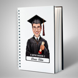  - Karikatürlü Diplomalı Erkek Üniversiteli Öğrenci Defter