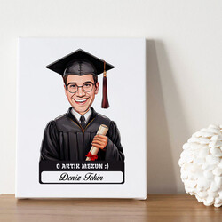  - Karikatürlü Diplomalı Erkek Üniversiteli Öğrenci Kanvas Tablo