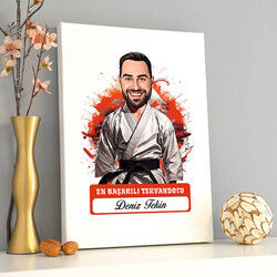 Karikatürlü En Başarılı Erkek Tekvandocu Kanvas Tablo - Thumbnail