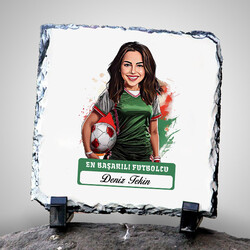  - Karikatürlü En Başarılı Kadın Futbolcu Dekoratif Taş