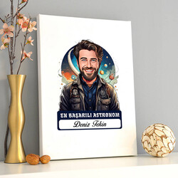 Karikatürlü En İyi Erkek Astronom Kanvas Tablo - Thumbnail
