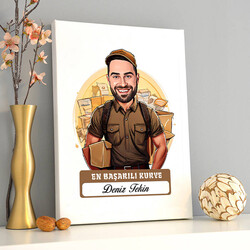 Karikatürlü En İyi Erkek Kurye Kanvas Tablo - Thumbnail