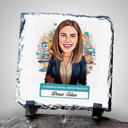  - Karikatürlü En İyi Kadın Sosyal Medya Yöneticisi Dekoratif Taş