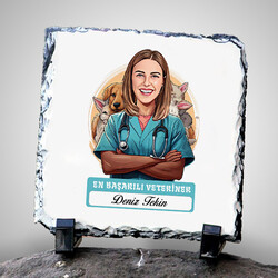  - Karikatürlü En İyi Kadın Veteriner Dekoratif Taş