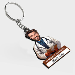  - Karikatürlü - Erkek Aile Hekimi İsimli Anahtarlık