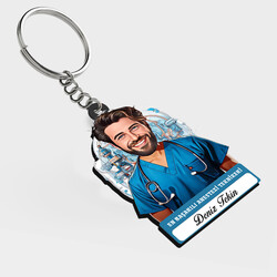  - Karikatürlü - Erkek Anestezi Teknikeri İsimli Anahtarlık