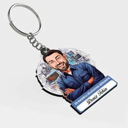  - Karikatürlü - Erkek Bilgisayar Mühendisi İsimli Anahtarlık