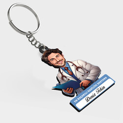  - Karikatürlü - Erkek Dahiliye Doktoru İsimli Anahtarlık