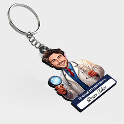  - Karikatürlü - Erkek Dermotolog İsimli Anahtarlık