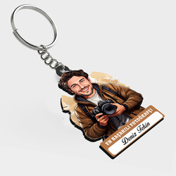  - Karikatürlü - Erkek Fotoğrafçı İsimli Anahtarlık