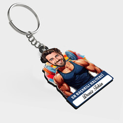  - Karikatürlü - Erkek Halterci İsimli Anahtarlık