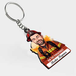  - Karikatürlü - Erkek İtfaiyeci İsimli Anahtarlık