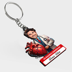  - Karikatürlü - Erkek Kardiolog İsimli Anahtarlık