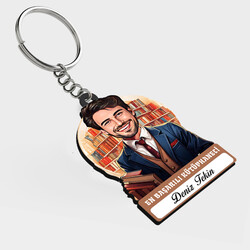  - Karikatürlü - Erkek Kütüphaneci İsimli Anahtarlık