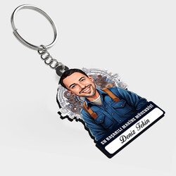  - Karikatürlü - Erkek Makine Mühendisi İsimli Anahtarlık