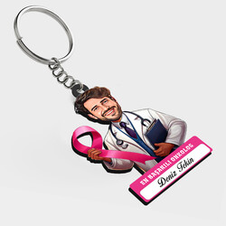  - Karikatürlü - Erkek Onkolog İsimli Anahtarlık