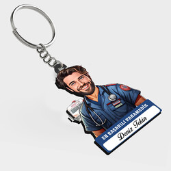  - Karikatürlü - Erkek Paramedik İsimli Anahtarlık