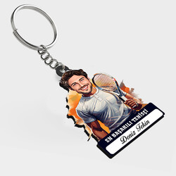  - Karikatürlü - Erkek Tenisçi İsimli Anahtarlık