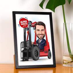  - Karikatürlü Forklift Kullanan Adam Resim Çerçevesi