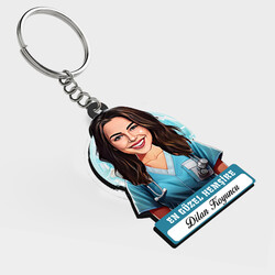  - Karikatürlü - Güzel Kadın Hemşire İsimli Anahtarlık