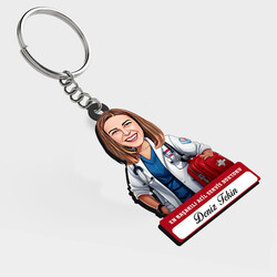  - Karikatürlü - Kadın Acil Servis Doktoru İsimli Anahtarlık