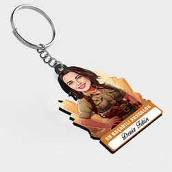  - Karikatürlü - Kadın Arkeolog İsimli Anahtarlık