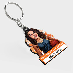  - Karikatürlü - Kadın Basketbolcu İsimli Anahtarlık