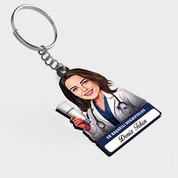  - Karikatürlü - Kadın Dermotolog İsimli Anahtarlık