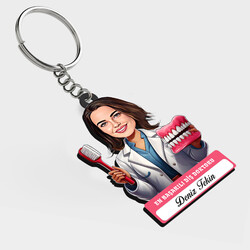  - Karikatürlü - Kadın Diş Doktoru İsimli Anahtarlık