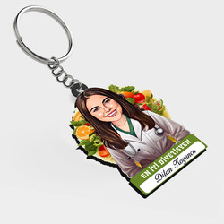  - Karikatürlü - Kadın Diyetisyen İsimli Anahtarlık