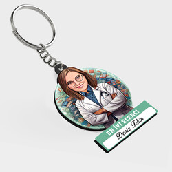  - Karikatürlü - Kadın Eczacı İsimli Anahtarlık