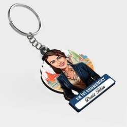  - Karikatürlü - Kadın Ekonomist İsimli Anahtarlık