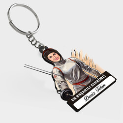  - Karikatürlü - Kadın Eskrimci İsimli Anahtarlık