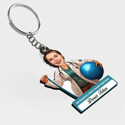  - Karikatürlü - Kadın Fizik Tedavi Doktoru İsimli Anahtarlık