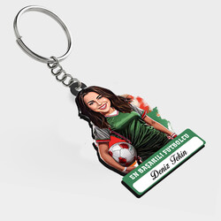  - Karikatürlü - Kadın Futbolcu İsimli Anahtarlık