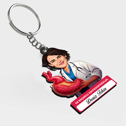  - Karikatürlü - Kadın Gastroenterolog İsimli Anahtarlık