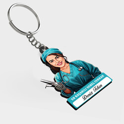  - Karikatürlü - Kadın Genel Cerrah İsimli Anahtarlık