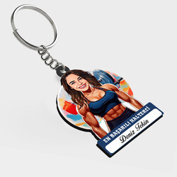  - Karikatürlü - Kadın Halterci İsimli Anahtarlık