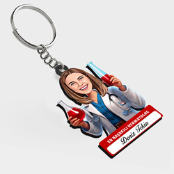  - Karikatürlü - Kadın Hermatolog İsimli Anahtarlık