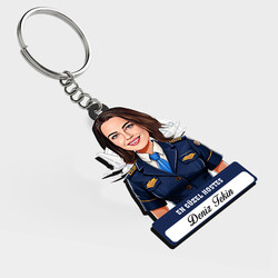  - Karikatürlü - Kadın Hostes İsimli Anahtarlık