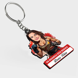  - Karikatürlü - Kadın Kick Boksçu İsimli Anahtarlık