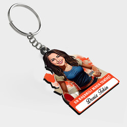  - Karikatürlü - Kadın Masa Tenisçisi İsimli Anahtarlık